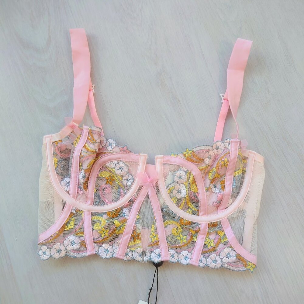 NWT For Love And Lemons FLL Swirly Star Underwire Bustier Pink XS